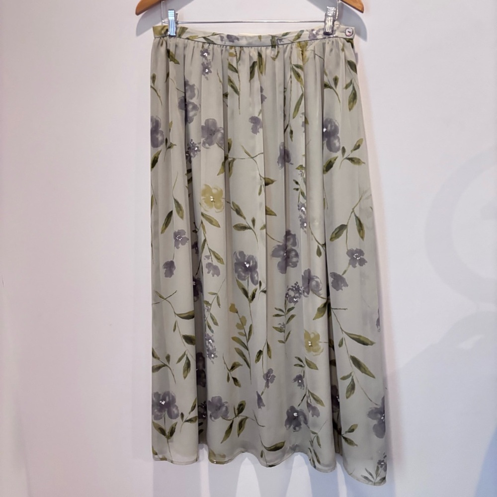 Vintage Floral Sheer Lined Cottage Garden Fairy Maxi Skirt Size 14 a111